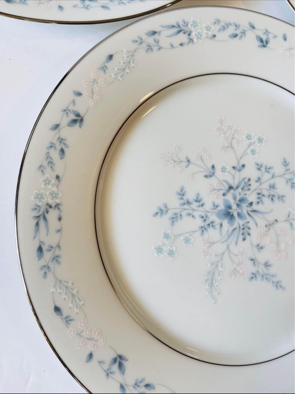 Vintage Noritake Carolyn Floral Porcelain Dinner Plate in Soft Blue and White